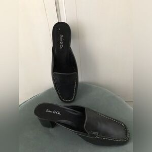 Bass & Co Cecile Loafer Block Heel Slide Loafers Black Leather 6.5 EUC